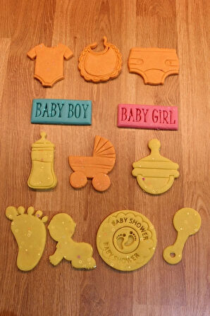 Baby Shower Cinsiyet Belirleme Partisi Gender Reveal Kurabiye Kalıbı Seti 12'li