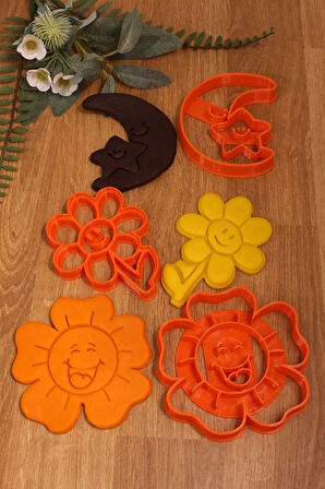 Gülen Çiçek Ay Çiçeği Sunflower Ay Yıldız 3'lü Set Kurabiye Kalıbı Ve Hamur Şekillendirici