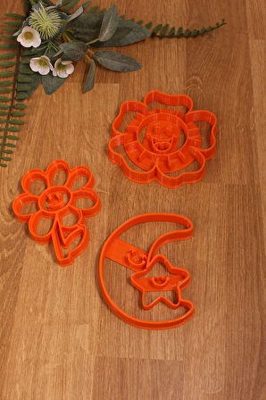 Gülen Çiçek Ay Çiçeği Sunflower Ay Yıldız 3'lü Set Kurabiye Kalıbı Ve Hamur Şekillendirici