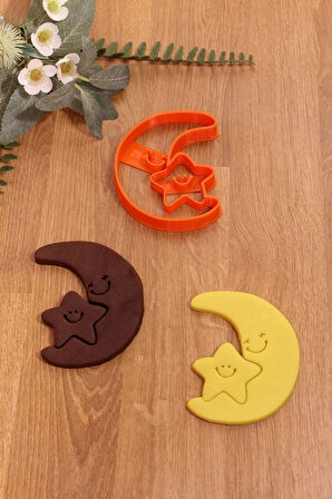 Gülen Çiçek Ay Çiçeği Sunflower Ay Yıldız 3'lü Set Kurabiye Kalıbı Ve Hamur Şekillendirici