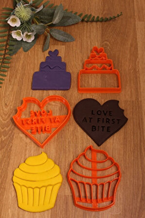 Love At First Bite Kalp Düğün Pastası Cupcake Muffin 3'lü Kurabiye Kalıbı Ve Hamur Şekillendirici