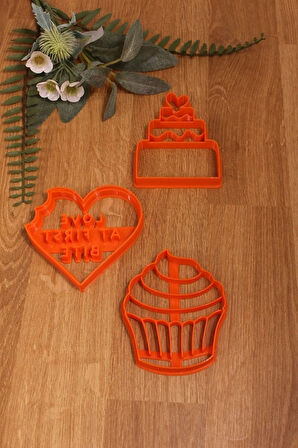 Love At First Bite Kalp Düğün Pastası Cupcake Muffin 3'lü Kurabiye Kalıbı Ve Hamur Şekillendirici