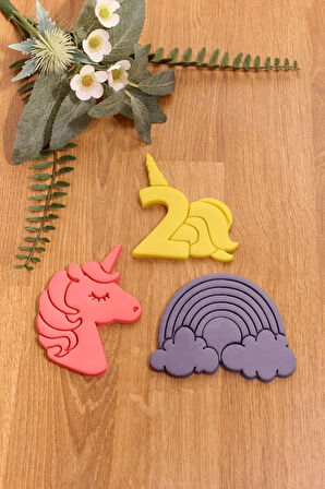 2 Yaş Doğum Günü Rakam Unicorn Gökkuşağı 3lü Set Kurabiye Kalıbı Ve Hamur Şekillendirici