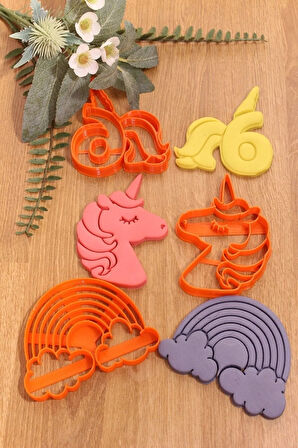 6 Yaş Doğum Günü Rakam Unicorn Gökkuşağı 3lü Set Kurabiye Kalıbı Ve Hamur Şekillendirici