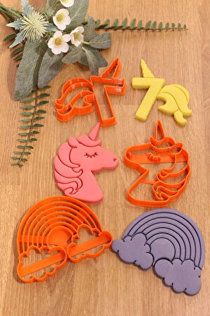 7 Yaş Doğum Günü Rakam Unicorn Gökkuşağı 3lü Set Kurabiye Kalıbı Ve Hamur Şekillendirici