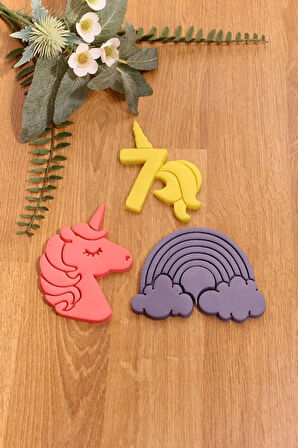 7 Yaş Doğum Günü Rakam Unicorn Gökkuşağı 3lü Set Kurabiye Kalıbı Ve Hamur Şekillendirici