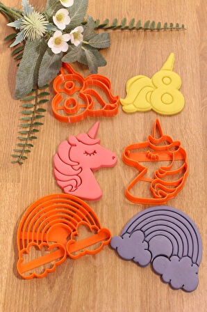 8 Yaş Doğum Günü Rakam Unicorn Gökkuşağı 3lü Set Kurabiye Kalıbı Ve Hamur Şekillendirici