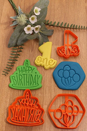 1 Bir One Happy Birthday Balon Doğum Günü 3'lü Set Kurabiye Kalıbı