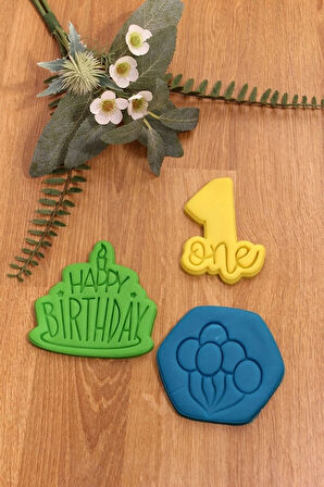 1 Bir One Happy Birthday Balon Doğum Günü 3'lü Set Kurabiye Kalıbı