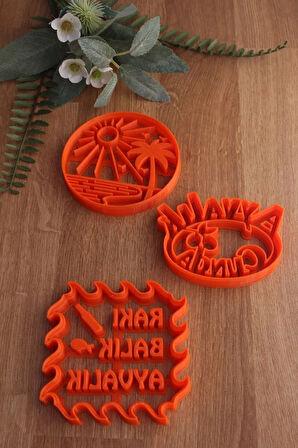 Ayvalık Cunda Zeytin Dalı Rakı Balık Deniz Güneş 3'lü Set Kurabiye Kalıbı Ve Hamur Şekillendirici