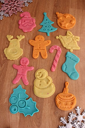 Yılbaşı Yeni Yıl 12'li Set Kurabiye Kurabiye Kalıbı Ve Hamur Şekillendirici