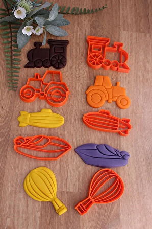 Lokomotif Traktör Zeplin Sürat Teknesi Balon Araçlar Seti Kurabiye Kalıbı Ve Hamur Şekillendirici
