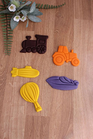 Lokomotif Traktör Zeplin Sürat Teknesi Balon Araçlar Seti Kurabiye Kalıbı Ve Hamur Şekillendirici