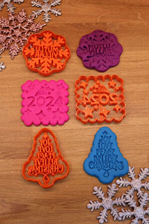 Yılbaşı Yeni Yıl 2024 Mutlu Yıllar Dilek Ağacı 3'lü Set Kurabiye Kalıbı Ve Hamur Şekillendirici