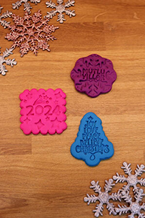 Yılbaşı Yeni Yıl 2024 Mutlu Yıllar Dilek Ağacı 3'lü Set Kurabiye Kalıbı Ve Hamur Şekillendirici