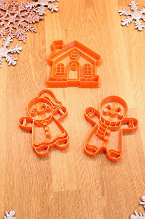 Yılbaşı Yeni Yıl Gingerbreadman Kurabiye Adam Ve Kadın Şeker Evi 3'lü Set Kurabiye Kalıbı