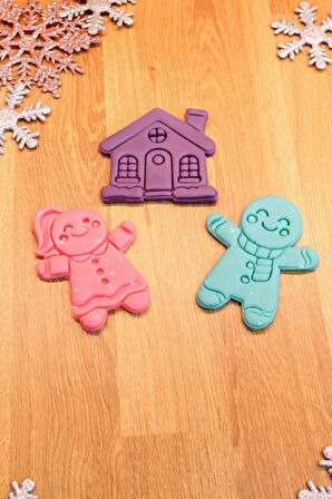 Yılbaşı Yeni Yıl Gingerbreadman Kurabiye Adam Ve Kadın Şeker Evi 3'lü Set Kurabiye Kalıbı