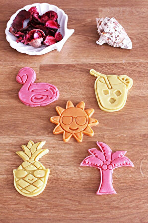Yaz Palmiye Flamingo Güneş Limonata Ananas 5'li Set Kurabiye Kalıbı Ve Hamur Şekillendirici