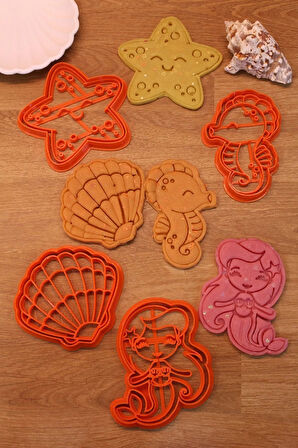 Deniz Kızı Atı Yıldızı Midye Mermaid 8'li Set Kurabiye Kalıbı
