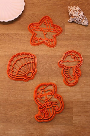 Deniz Kızı Atı Yıldızı Midye Mermaid 8'li Set Kurabiye Kalıbı