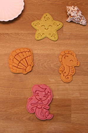 Deniz Kızı Atı Yıldızı Midye Mermaid 8'li Set Kurabiye Kalıbı