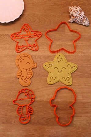 Deniz Kızı Atı Yıldızı Midye Mermaid 8'li Set Kurabiye Kalıbı