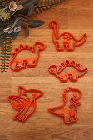 Sevimli Dinazorlar 5'li Set Kurabiye Kalıbı ve Hamur Şekillendirici