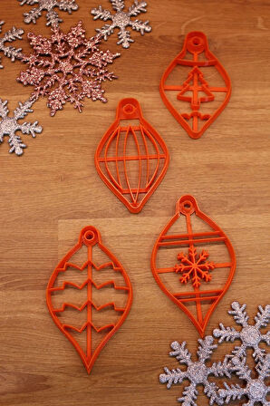 Yılbaşı Yeni Yıl Noel Ornament Süsleme 4'lü Set Kurabiye Kalıbı ve Hamur Şekillendirici