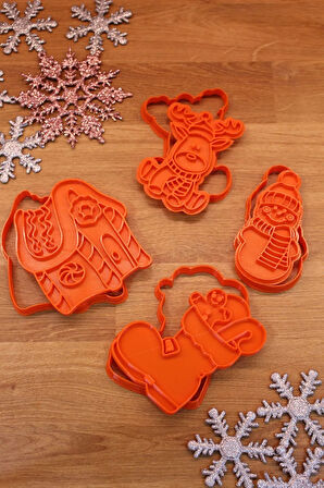 Yılbaşı Yeni Yıl Noel Kardan Adam Şeker Ev Çizme Geyik Kurabiye Kalıbı ve Hamur Şekillendirici