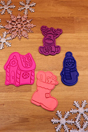 Yılbaşı Yeni Yıl Noel Kardan Adam Şeker Ev Çizme Geyik Kurabiye Kalıbı ve Hamur Şekillendirici