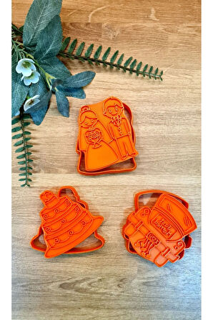 Evlilik Wedding Gelin Damat Düğün Pastası Gelin Arabası Kurabiye Kalıbı ve Hamur Şekillendirici Seti