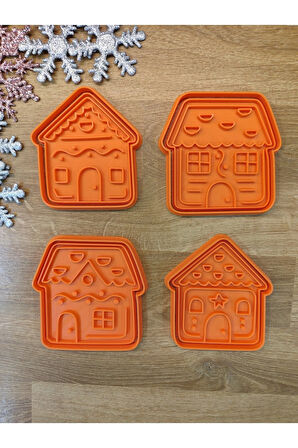 Yılbaşı Yeni Yıl Süslü Dekorlu Evler Seti Kurabiye Kalıbı ve Hamur Şekillendirici