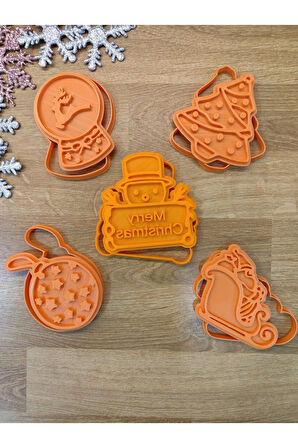 Yılbaşı Yeni Yıl Noel Baba Kızağı Merry Christmas Geyikli Kar Küre Noel Ağacı Kurabiye Kalıbı Seti