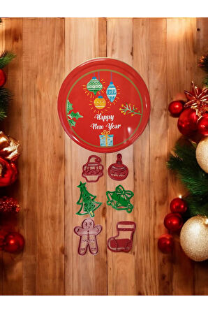 Yılbaşı Temalı Yenil Yıl 6'lı Kurabiye Kalıbı Seti ve Kurabiye Kutusu