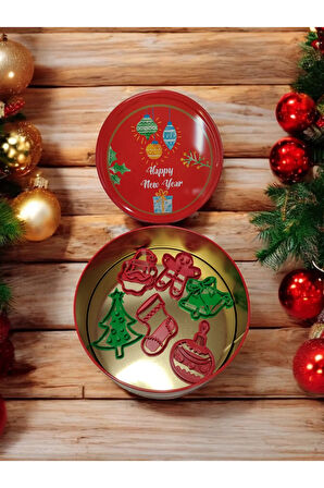 Yılbaşı Temalı Yenil Yıl 6'lı Kurabiye Kalıbı Seti ve Kurabiye Kutusu