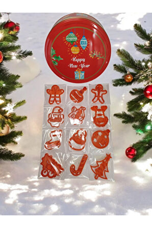 Yılbaşı Yeni Yıl 12'li Set Kurabiye Kurabiye Kalıbı Ve Kurabiye Kutusu