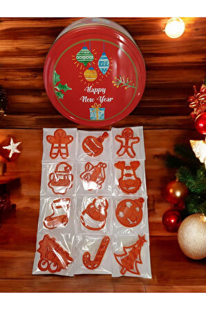 Yılbaşı Yeni Yıl 12'li Set Kurabiye Kurabiye Kalıbı Ve Kurabiye Kutusu