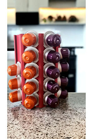 Nespresso Kapsül Kahve Uyumlu Tutucu Dekoratif Çok Amaçlı Stand Ruby Rengi