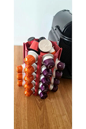Nespresso Kapsül Kahve Uyumlu Tutucu Dekoratif Çok Amaçlı Stand Ruby Rengi