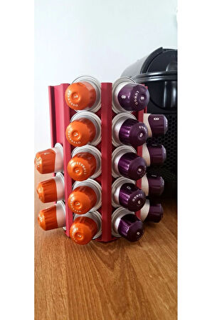 Nespresso Kapsül Kahve Uyumlu Tutucu Dekoratif Çok Amaçlı Stand Ruby Rengi