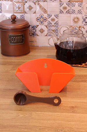 Kahve Filtre Kağıdı Tutucu Düzenleyici Organizer Asılabilir Stand Turuncu Ve 7 gr Kahve Ölçü Kaşığı