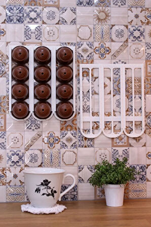 Nescafe Dolce Gusto Kapsül Kahve Uyumlu Yapıştırmalı Tutucu Düzenleyici Granit Beyaz 24 Kapsül