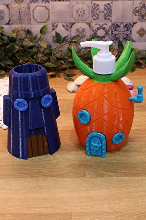 Ananas Evi Sabunluk 220 ml Ve Moai Evi Fırçalık Banyo Seti