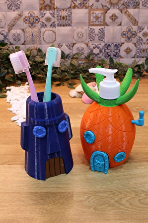 Ananas Evi Sabunluk 220 ml Ve Moai Evi Fırçalık Banyo Seti