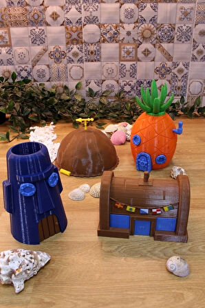 Bikini Köyü Ananas Ev Yengeç Restoran Kaya Evi Moai Dekoratif Aksesuar Seti