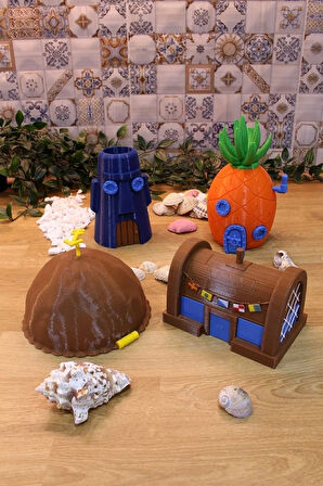 Bikini Köyü Ananas Ev Yengeç Restoran Kaya Evi Moai Dekoratif Aksesuar Seti