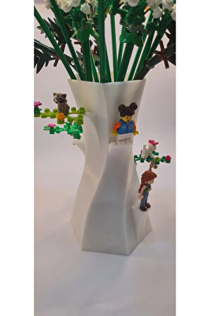 Lego Çiçek Uyumlu Özel Tasarım Dekoratif Vazo Biyoplastik Beyaz (ÇİÇEKLER DAHİL DEĞİLDİR)