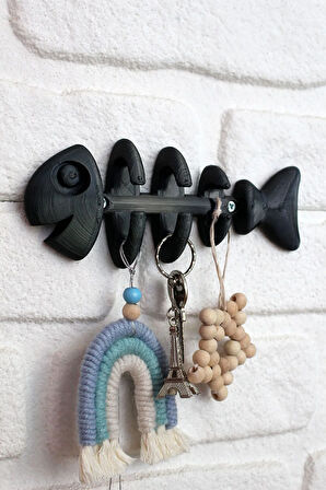 Balık Iskeleti Fishbone Dekoratif Duvar Askısı Anahtar Askısı Siyah 1 Adet