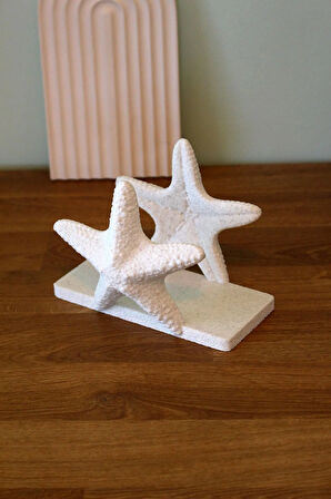Deniz Yıldızı Star Dekoratif Obje Peçetelik Granit Görünümlü Beyaz