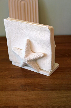 Deniz Yıldızı Star Dekoratif Obje Peçetelik Granit Görünümlü Beyaz